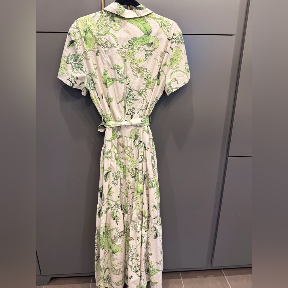 ZARA Botanical Print Belted Maxi Shirt Dress Green Floral Safari Style Size XL - Picture 3 of 5